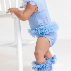 Blue Dew Tulle Sleeve Ruffled Back Bodysuit