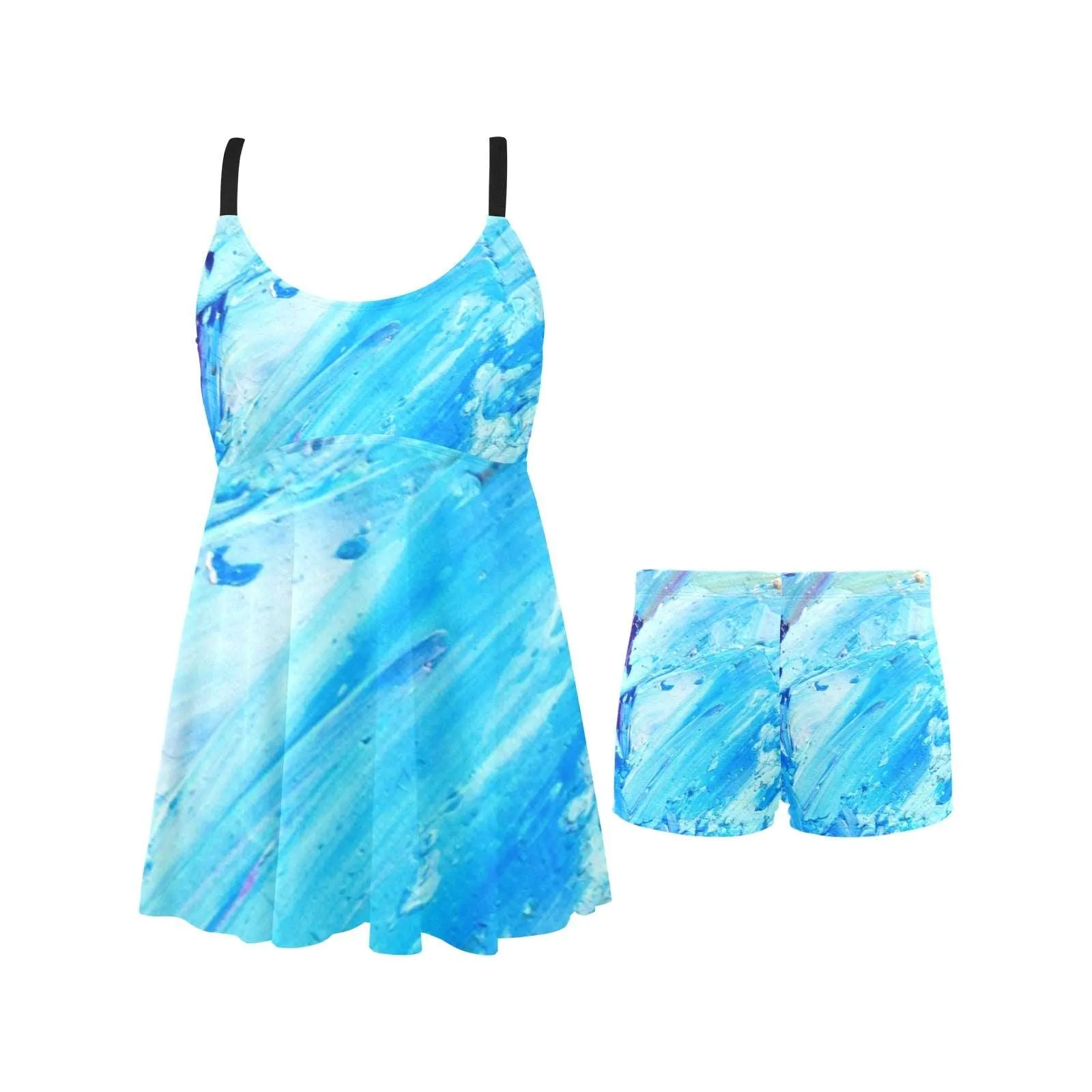 Blue Swirl Chest Pleat Swim Dress