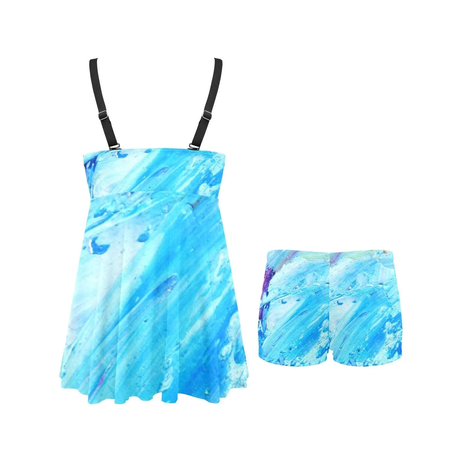 Blue Swirl Chest Pleat Swim Dress