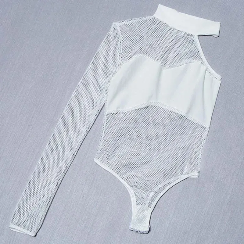 Bodysuit Women Skinny Solid Body Feminino 2019 New Hot Beachwear Spring&Summer New Mesh Hollow Perspective Slim Jumpsuit Women