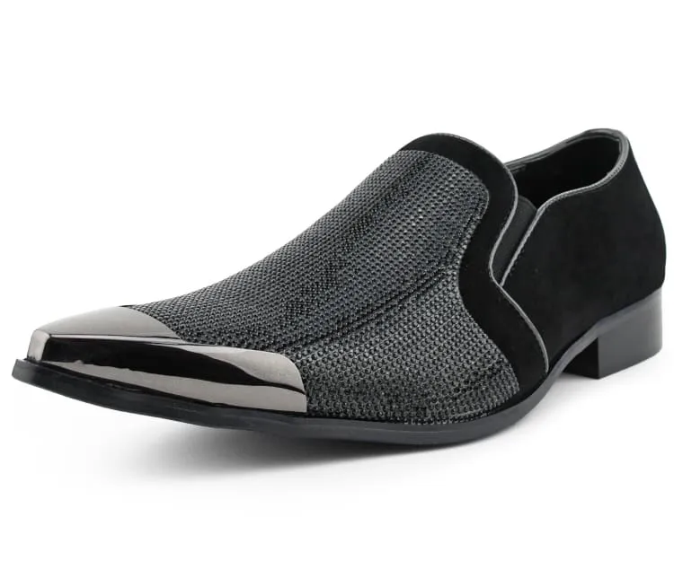 Bolano Dezzy Men’s Black Suede Rhinestone Tuxedo Slippers