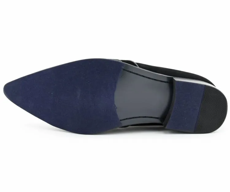 Bolano Dezzy Men’s Black Suede Rhinestone Tuxedo Slippers