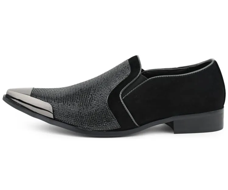 Bolano Dezzy Men’s Black Suede Rhinestone Tuxedo Slippers