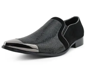 Bolano Dezzy Men’s Black Suede Rhinestone Tuxedo Slippers