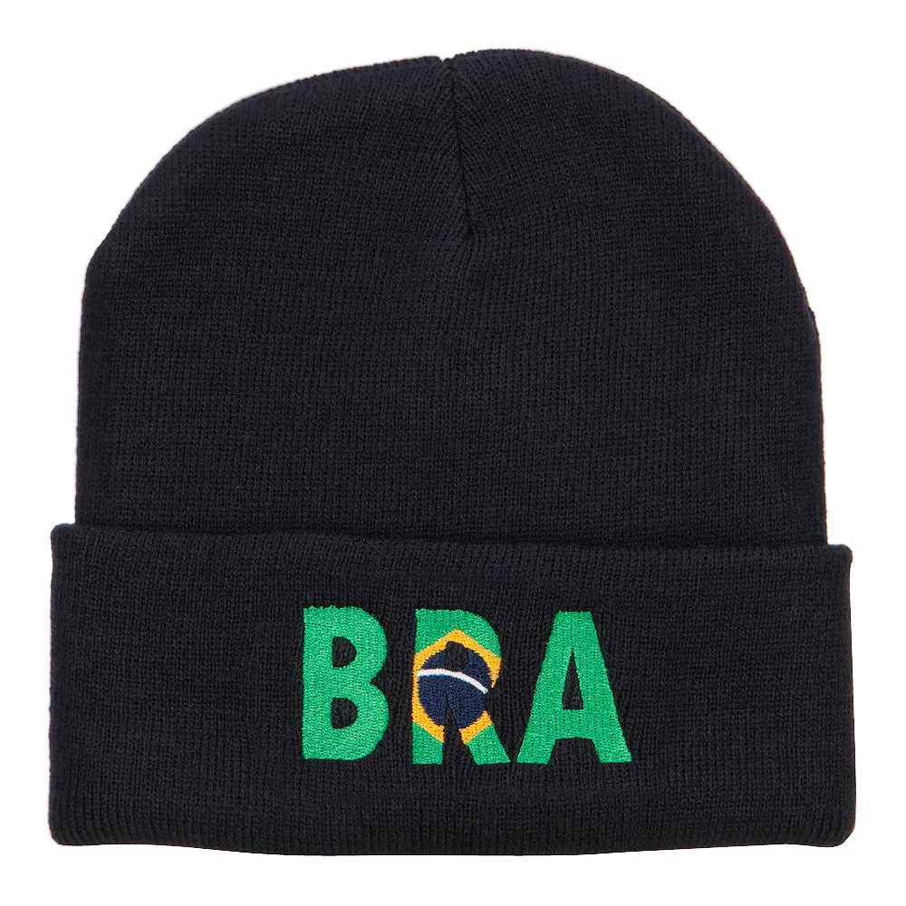 Brazil BRA Flag Embroidered Long Beanie