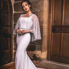 Bridal Cape Ivory Tulle Embellished with Sequins & Beads PBC3004