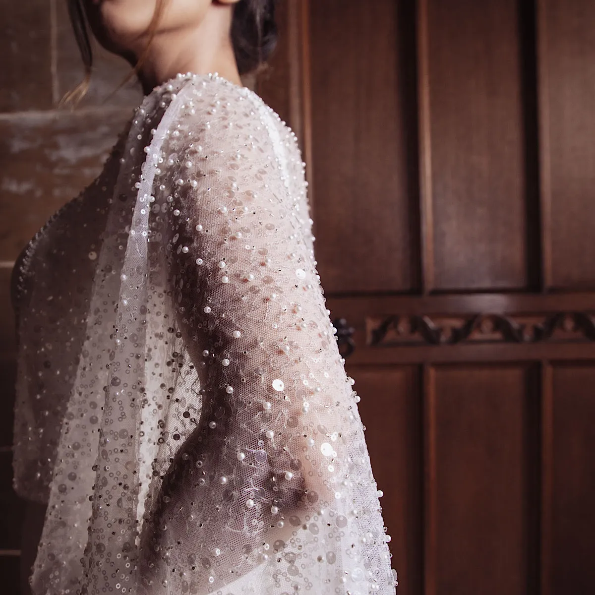 Bridal Cape Ivory Tulle Embellished with Sequins & Beads PBC3004
