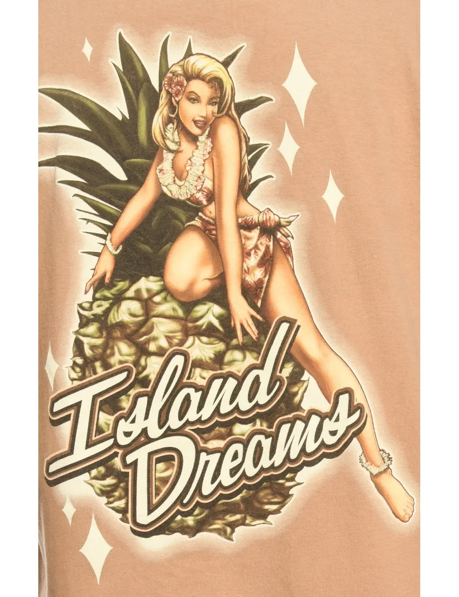 Brown Printed T-shirt - L