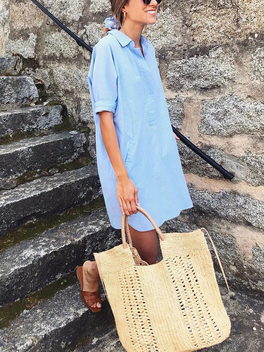 Casual and Comfortable Solid Color Shirt Dress
