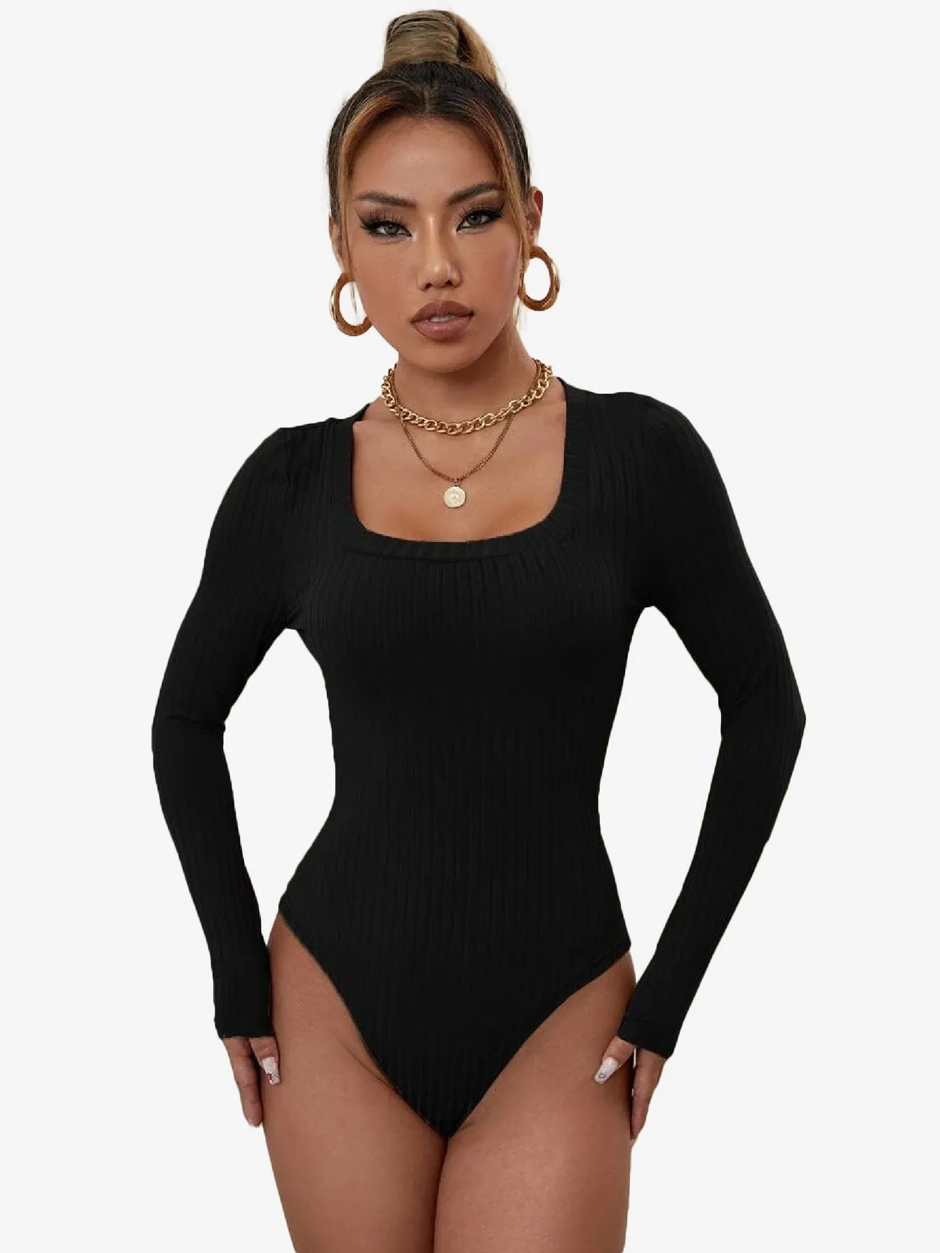 Catchy Ribbed Knit Square Neck Bodysuit