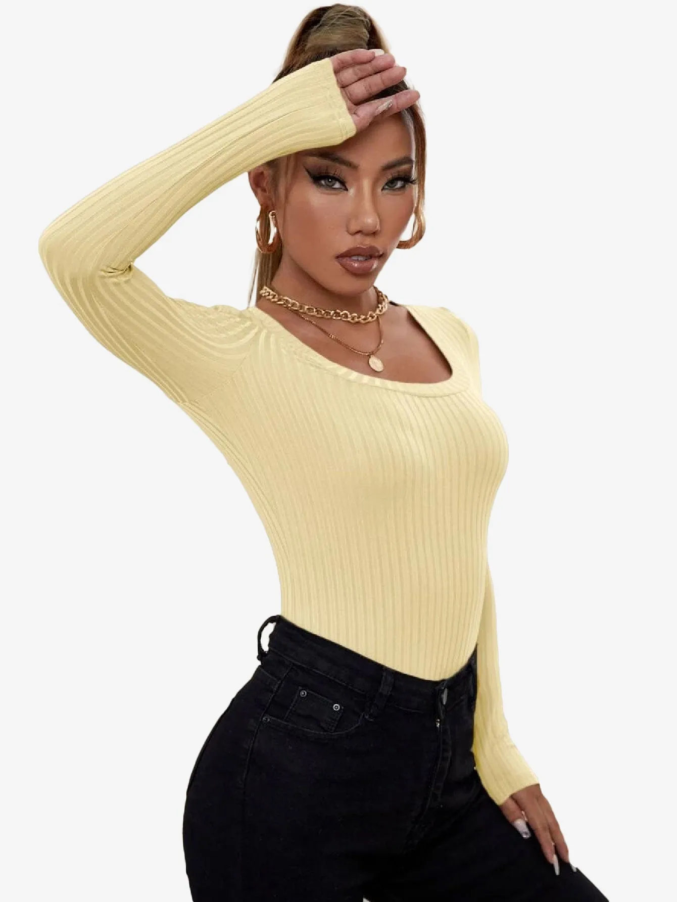 Catchy Ribbed Knit Square Neck Bodysuit