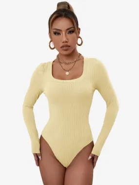 Catchy Ribbed Knit Square Neck Bodysuit