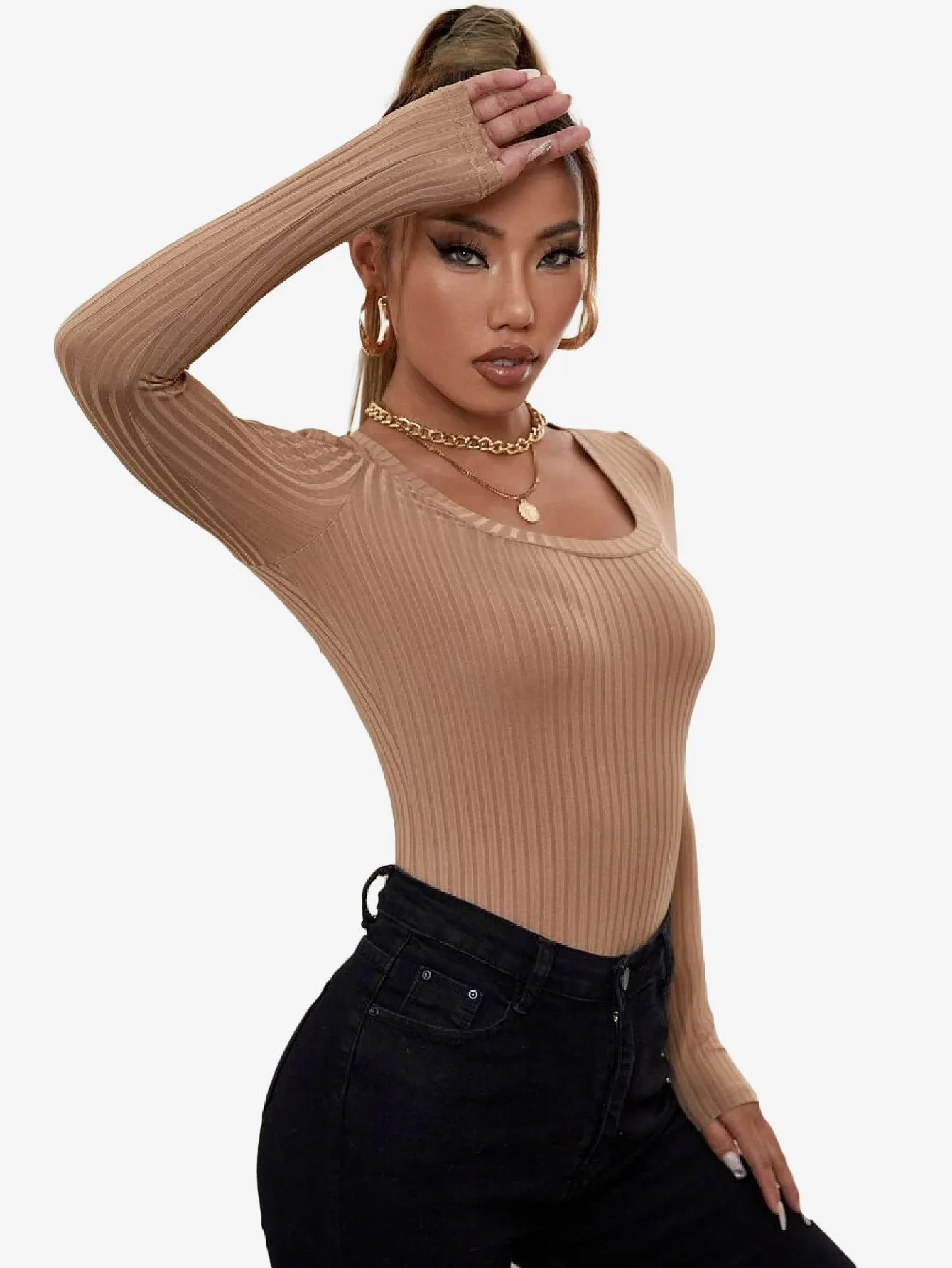 Catchy Ribbed Knit Square Neck Bodysuit