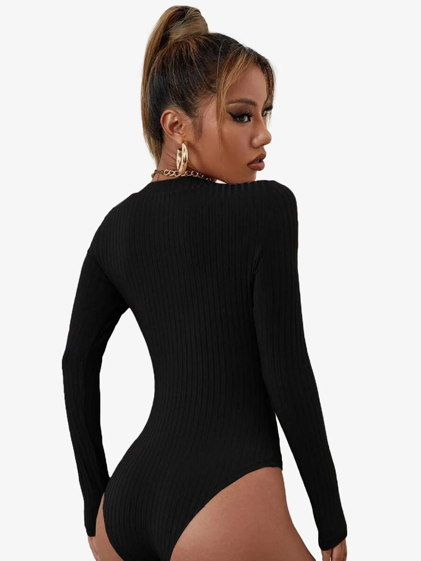 Catchy Ribbed Knit Square Neck Bodysuit