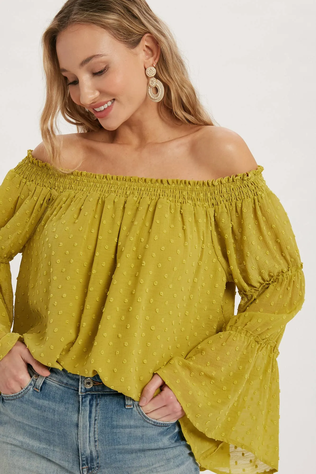 Chartreuse Off The Shoulder Top