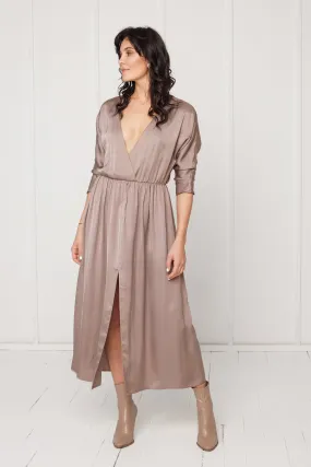 CIARA oversized kimono sleeve midi dress in taupe