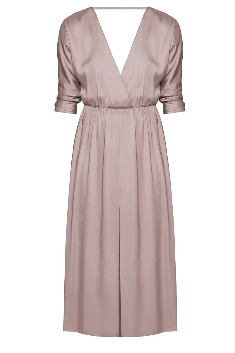 CIARA oversized kimono sleeve midi dress in taupe