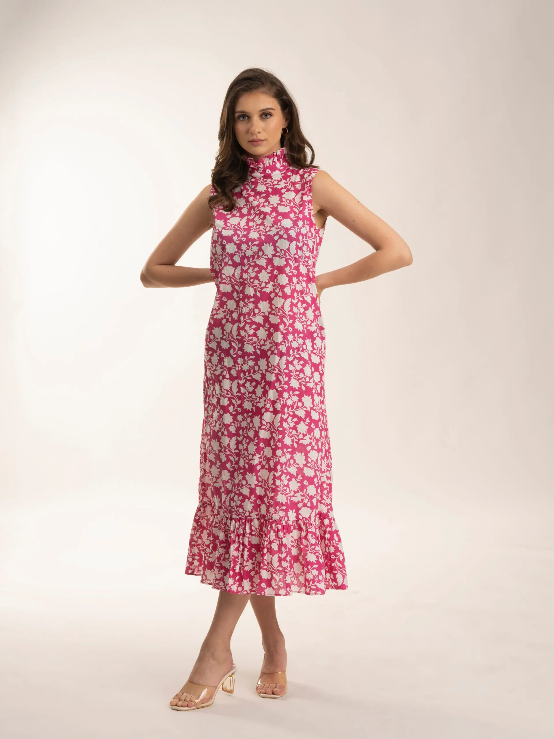 Comfortable 100% Cotton Floral printed midi dress