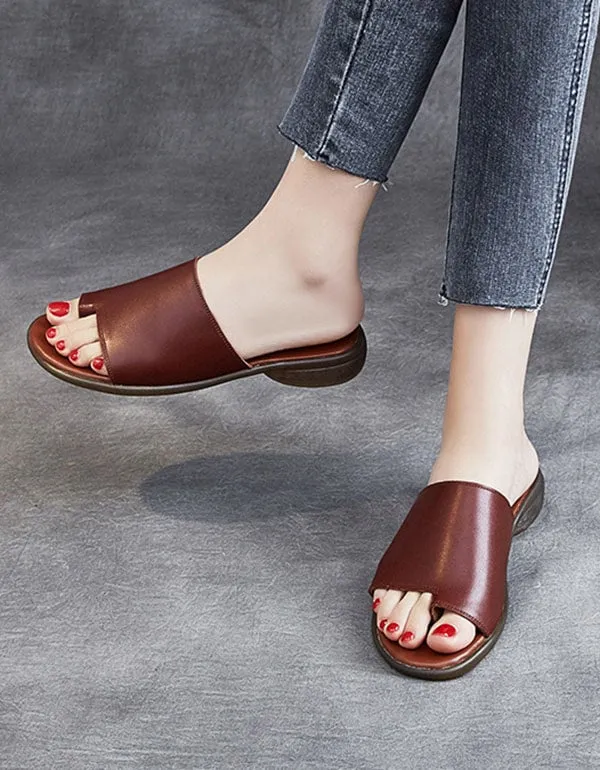 Comfortable Summer Leather Slippers Slip Toe