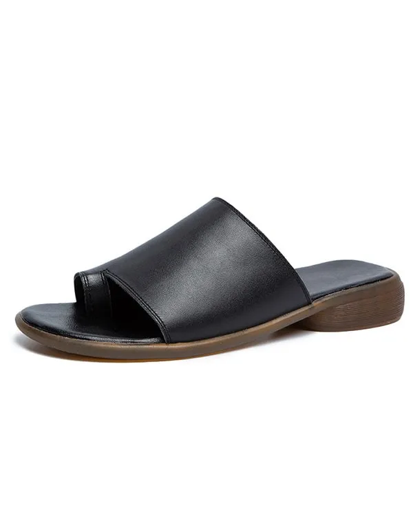 Comfortable Summer Leather Slippers Slip Toe