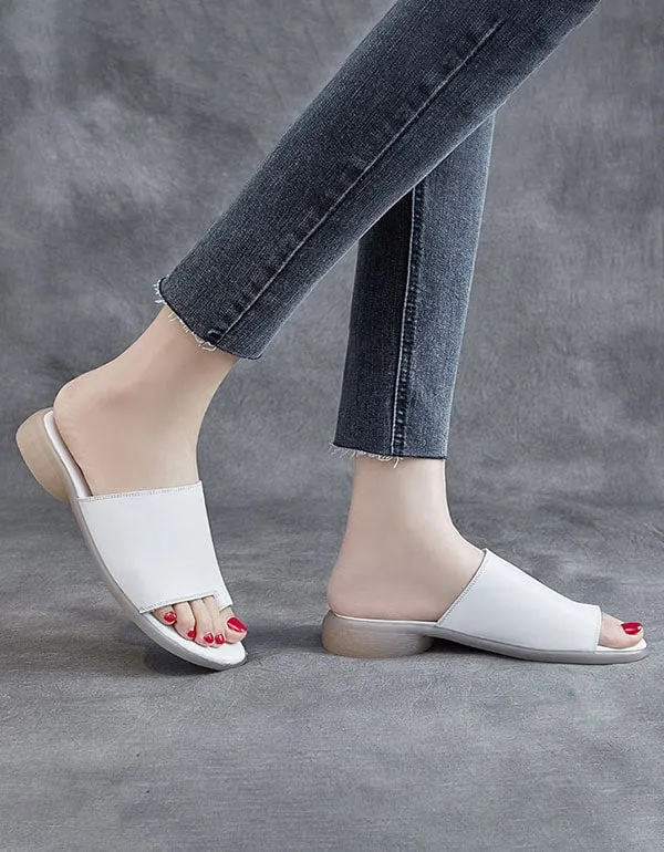 Comfortable Summer Leather Slippers Slip Toe