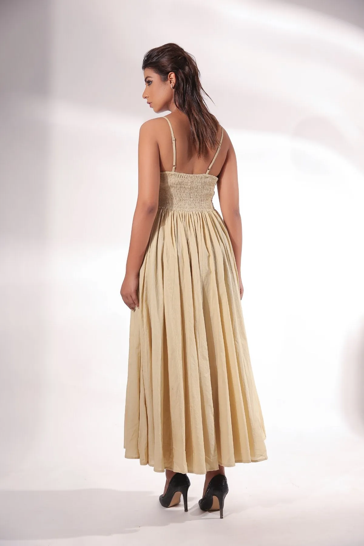 Cotton Block Print Maxi Dress With Cape