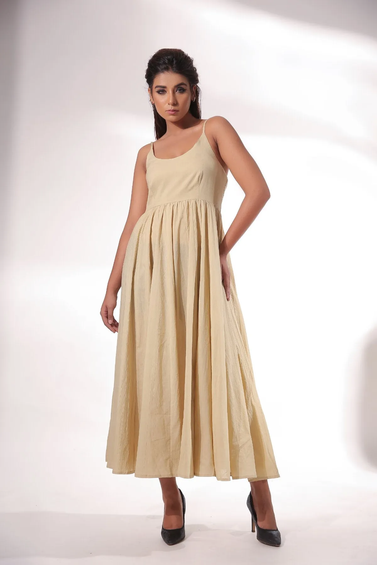 Cotton Block Print Maxi Dress With Cape