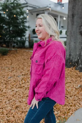 Curvy Magenta Corduroy Oversized Shacket