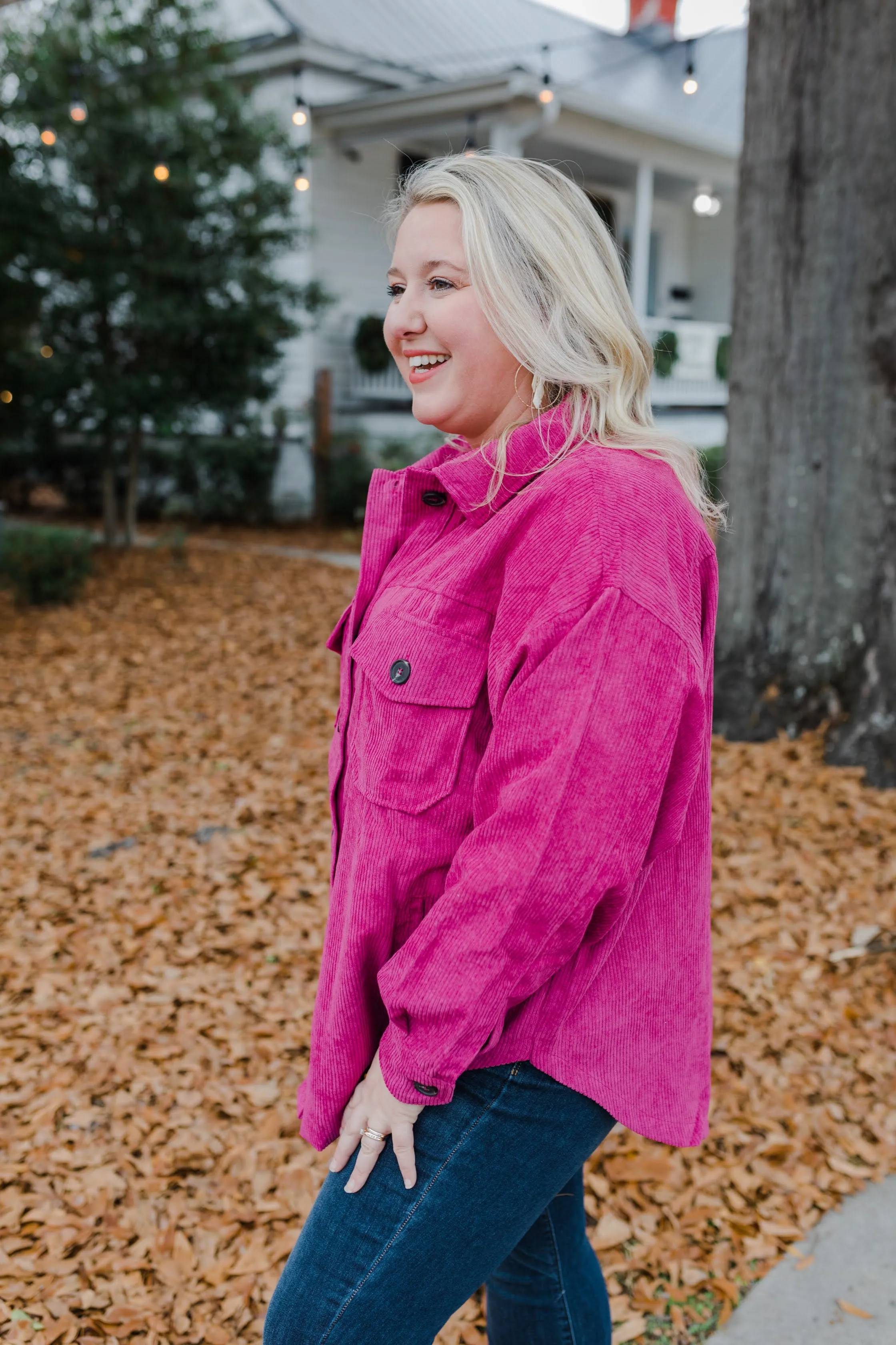 Curvy Magenta Corduroy Oversized Shacket
