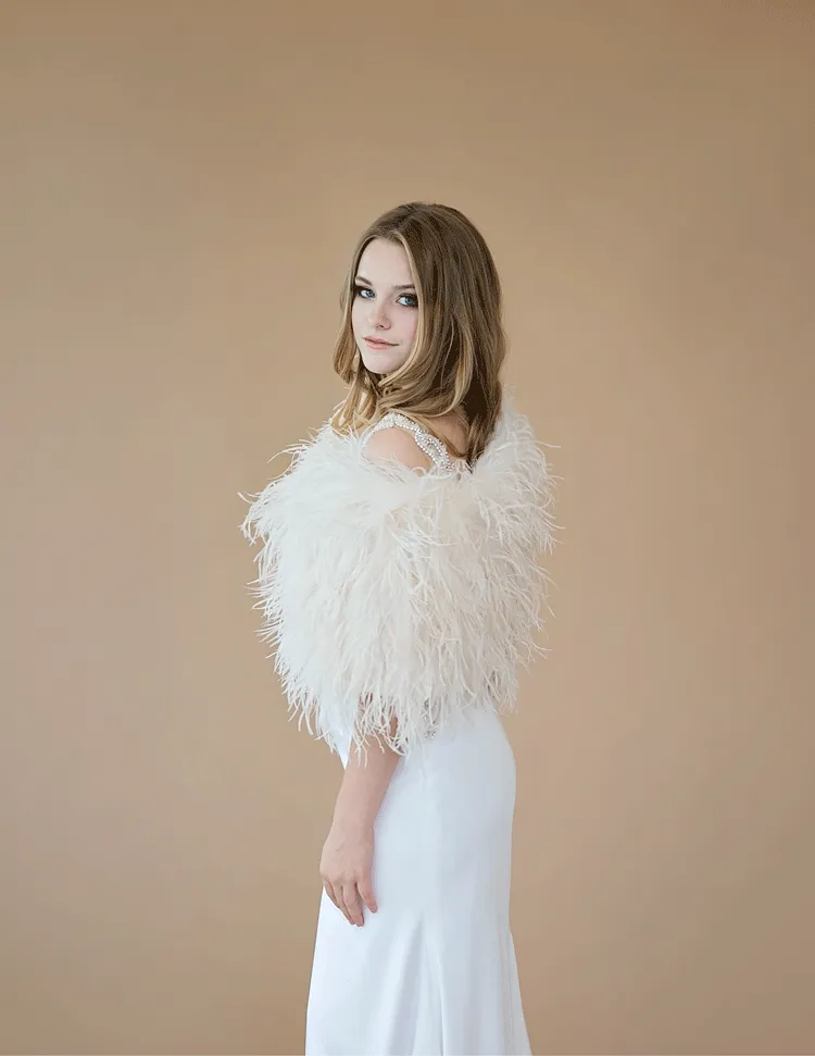 Daphne - Feather Cape in Cream