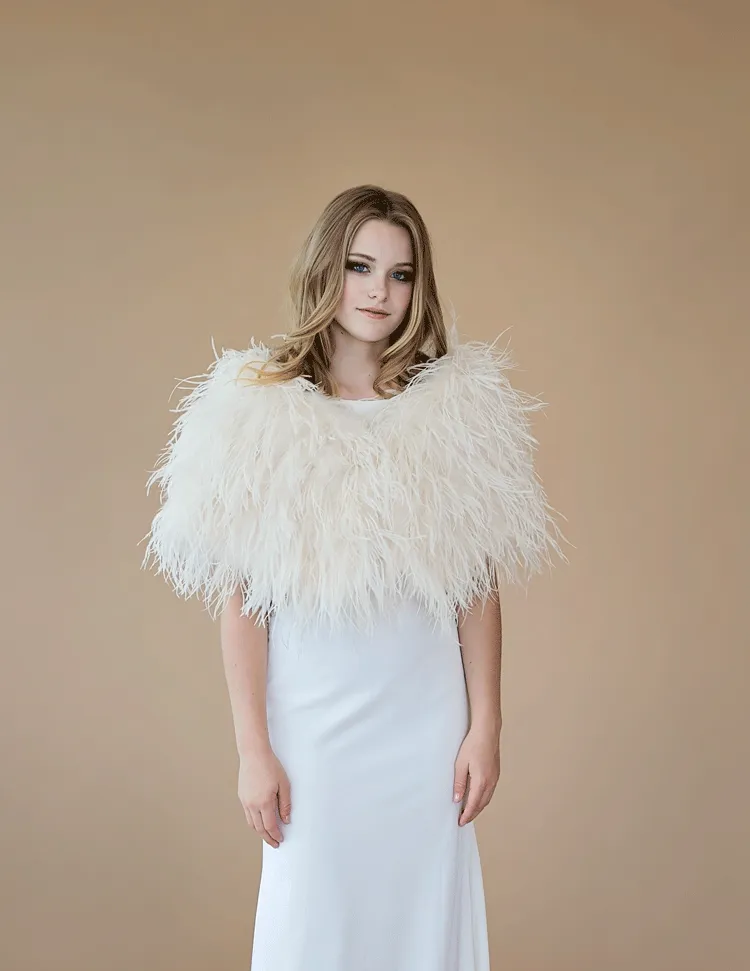 Daphne - Feather Cape in Cream