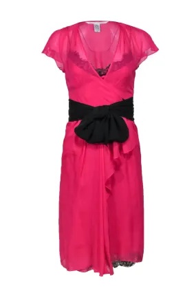 Diane von Furstenberg - Lace Trim Hot Pink Silk Wrap Dress Sz 0