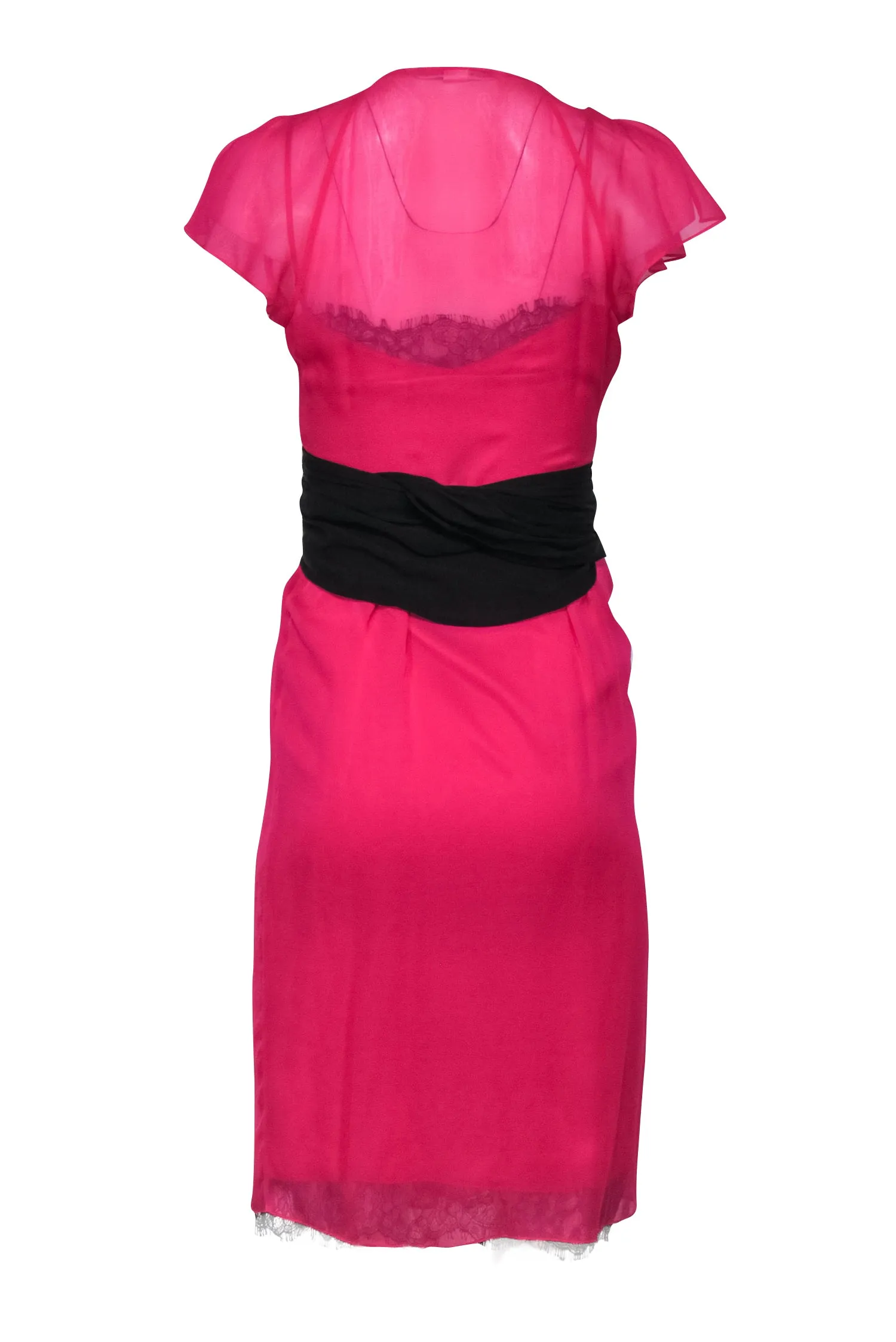 Diane von Furstenberg - Lace Trim Hot Pink Silk Wrap Dress Sz 0