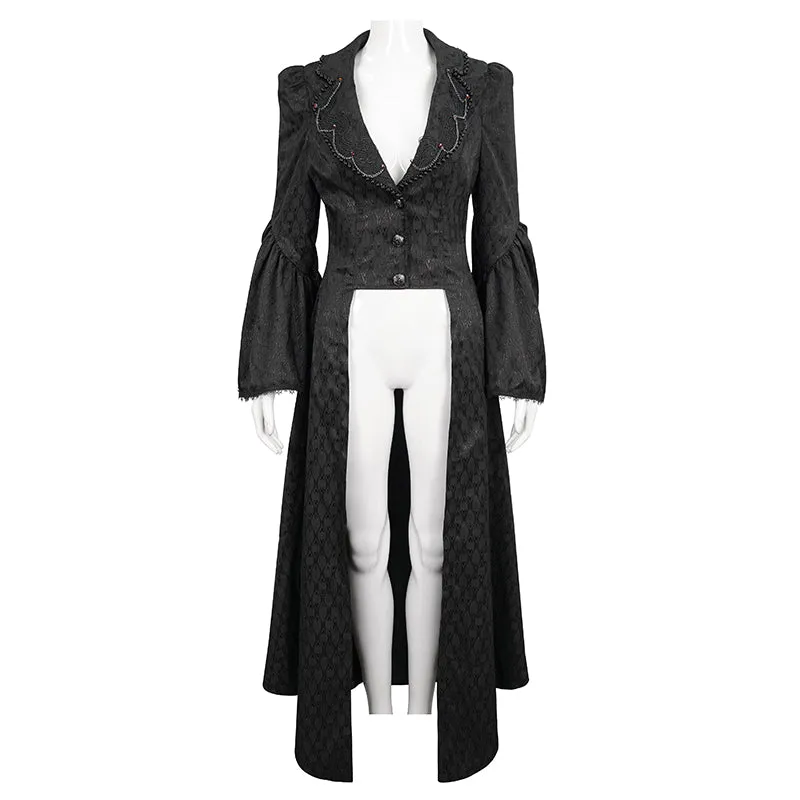 ECT012 GOTHIC women black jacquard thin long coat