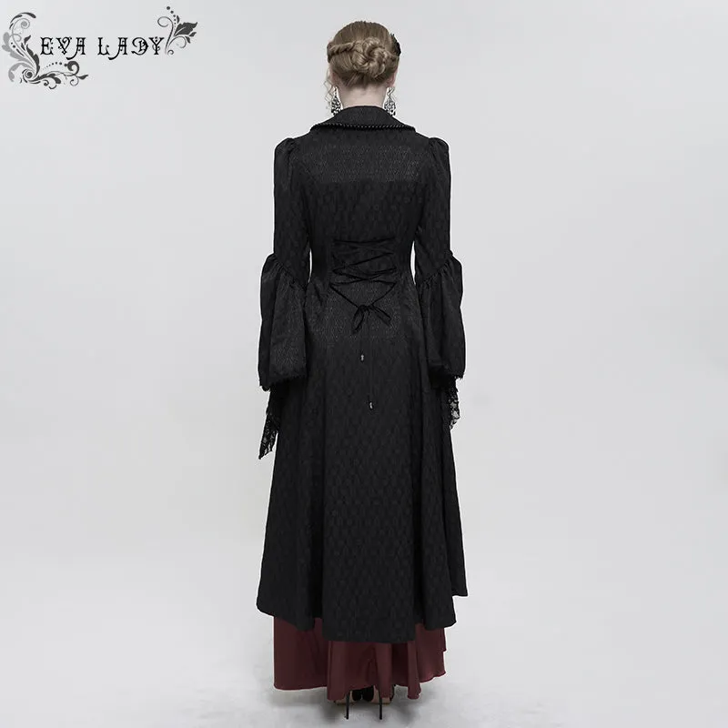 ECT012 GOTHIC women black jacquard thin long coat