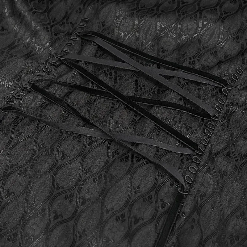 ECT012 GOTHIC women black jacquard thin long coat
