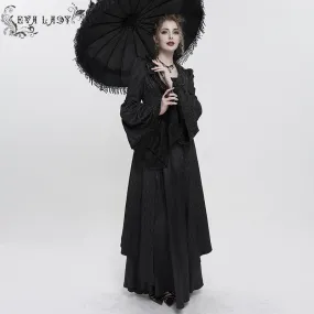 ECT012 GOTHIC women black jacquard thin long coat