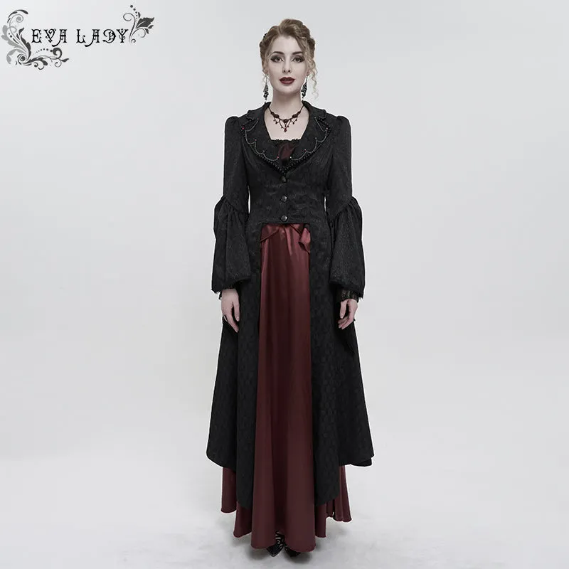 ECT012 GOTHIC women black jacquard thin long coat