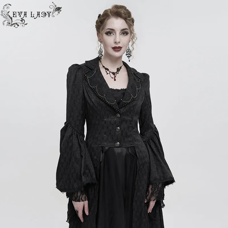ECT012 GOTHIC women black jacquard thin long coat