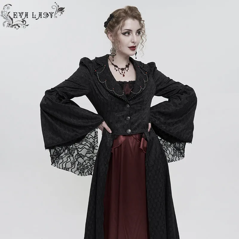 ECT012 GOTHIC women black jacquard thin long coat