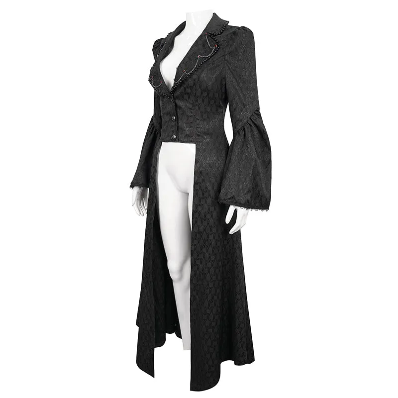 ECT012 GOTHIC women black jacquard thin long coat
