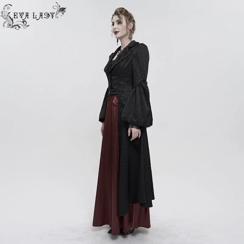 ECT012 GOTHIC women black jacquard thin long coat