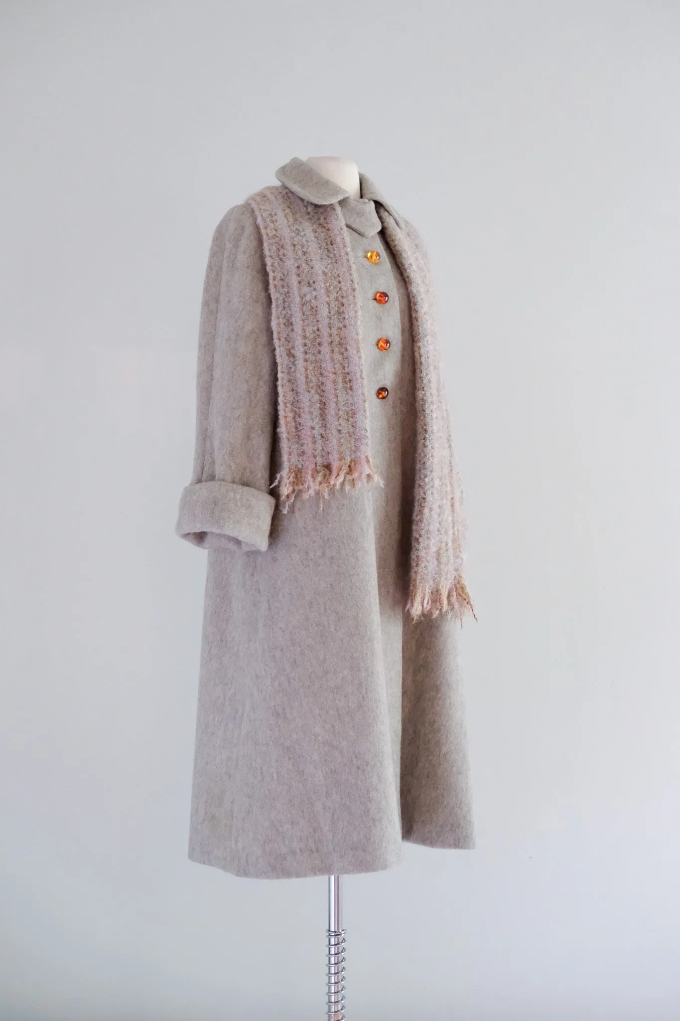 Elegant 1950's Grey Wool Swing Coat / Sz M