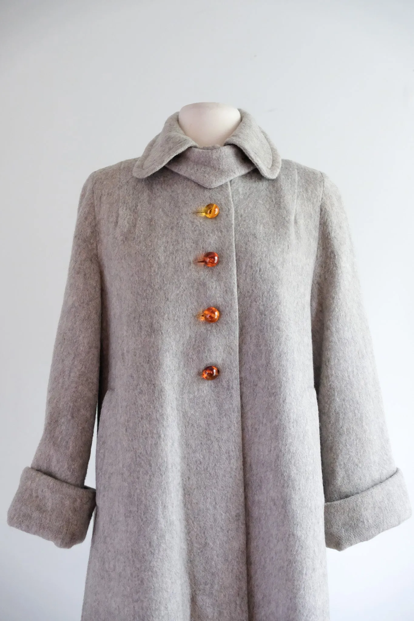 Elegant 1950's Grey Wool Swing Coat / Sz M