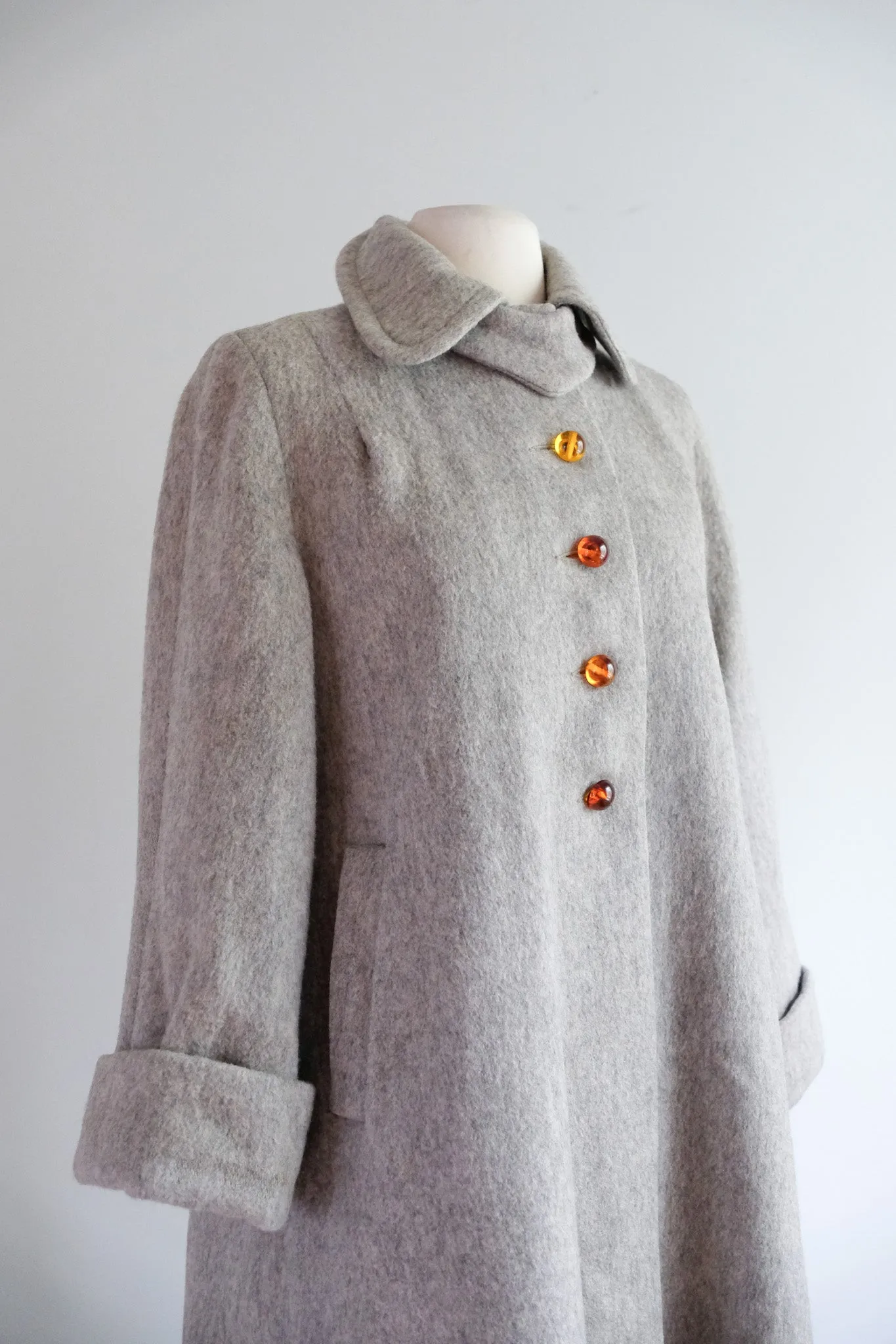 Elegant 1950's Grey Wool Swing Coat / Sz M
