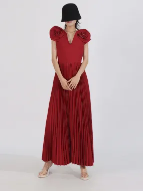 Elegant Patchwork Appliques Short Sleeve Pleated Dress