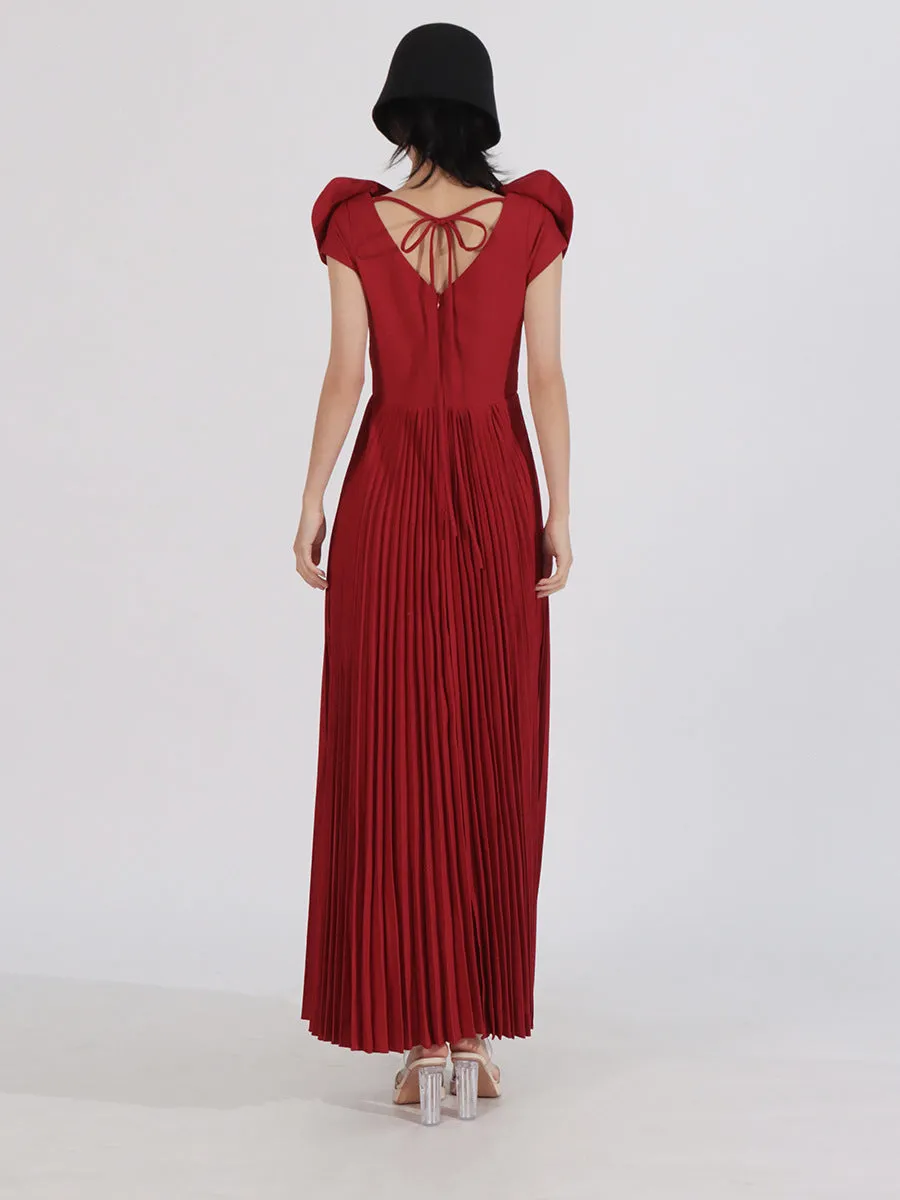 Elegant Patchwork Appliques Short Sleeve Pleated Dress