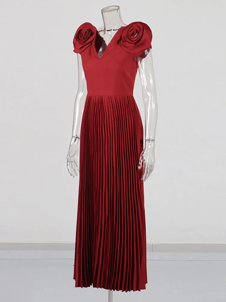 Elegant Patchwork Appliques Short Sleeve Pleated Dress