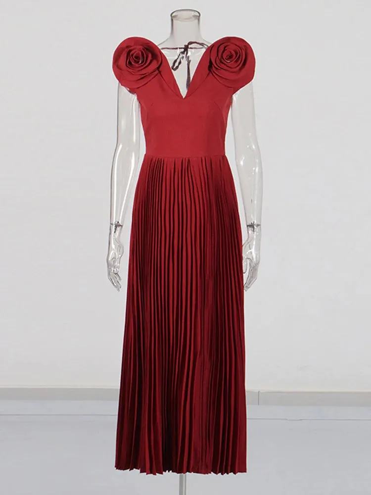 Elegant Patchwork Appliques Short Sleeve Pleated Dress