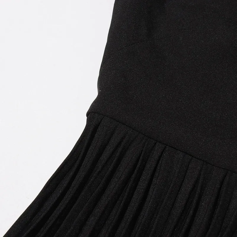 Elegant Patchwork Appliques Short Sleeve Pleated Dress